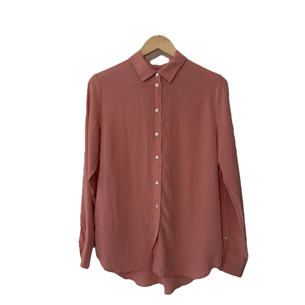 Everlane 100% Silk Top Button Down Shirt Size 6 Coral Pink Collared Minimalist